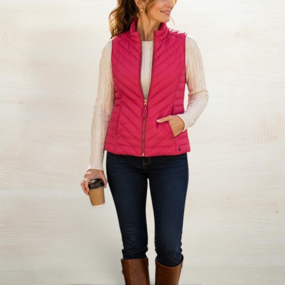 Joules Brindley Puffer Vest Redcurrant Pink Size 10 NWT Quilted Gilet Preppy